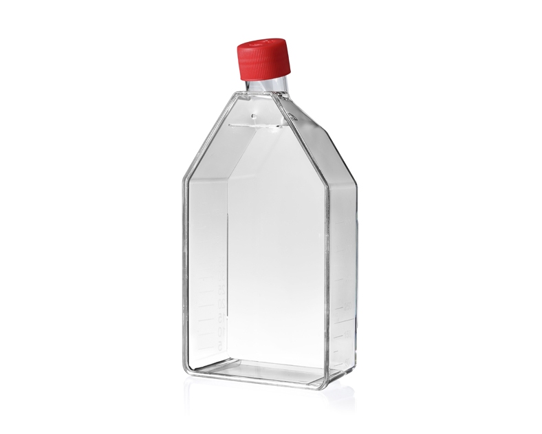 Ergonomic cell culture flasks with clear graduations and leak-proof caps