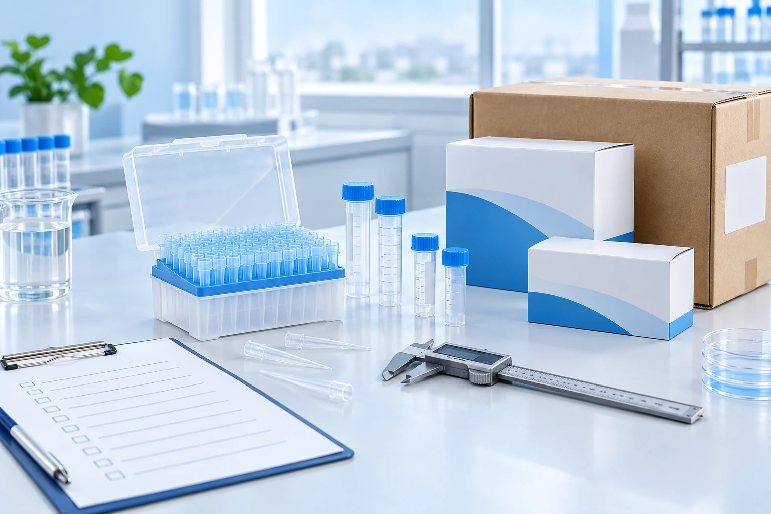 Laboratory consumables, packaging and project verification tools arranged for coordinated supply