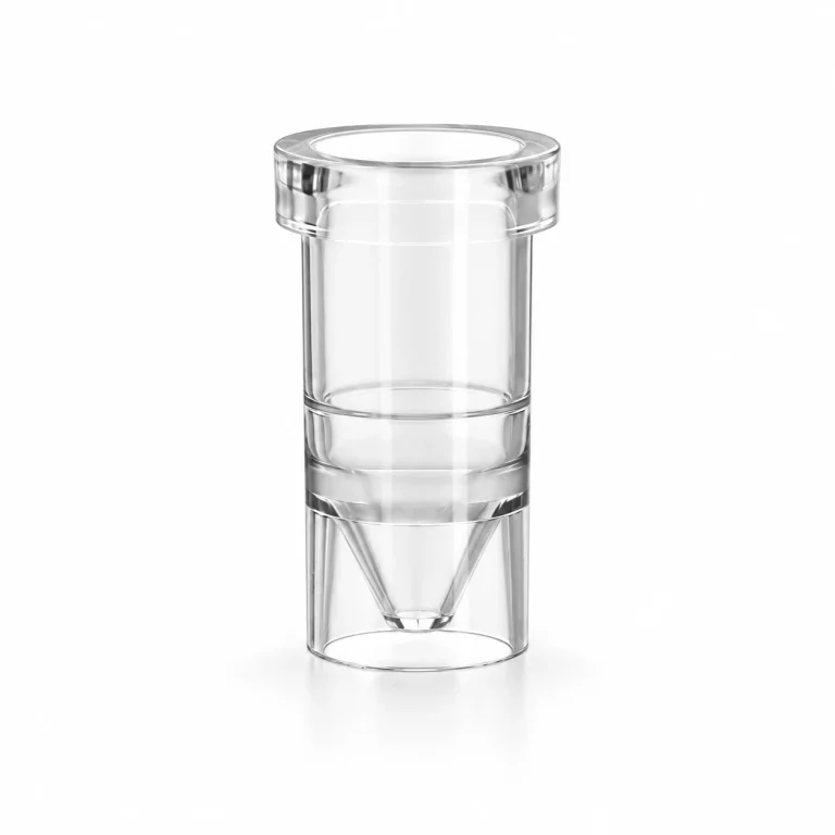 Illustrative rendering of a Sysmex chemistry analyzer sample cup with a broad collar and recessed tapered sample well